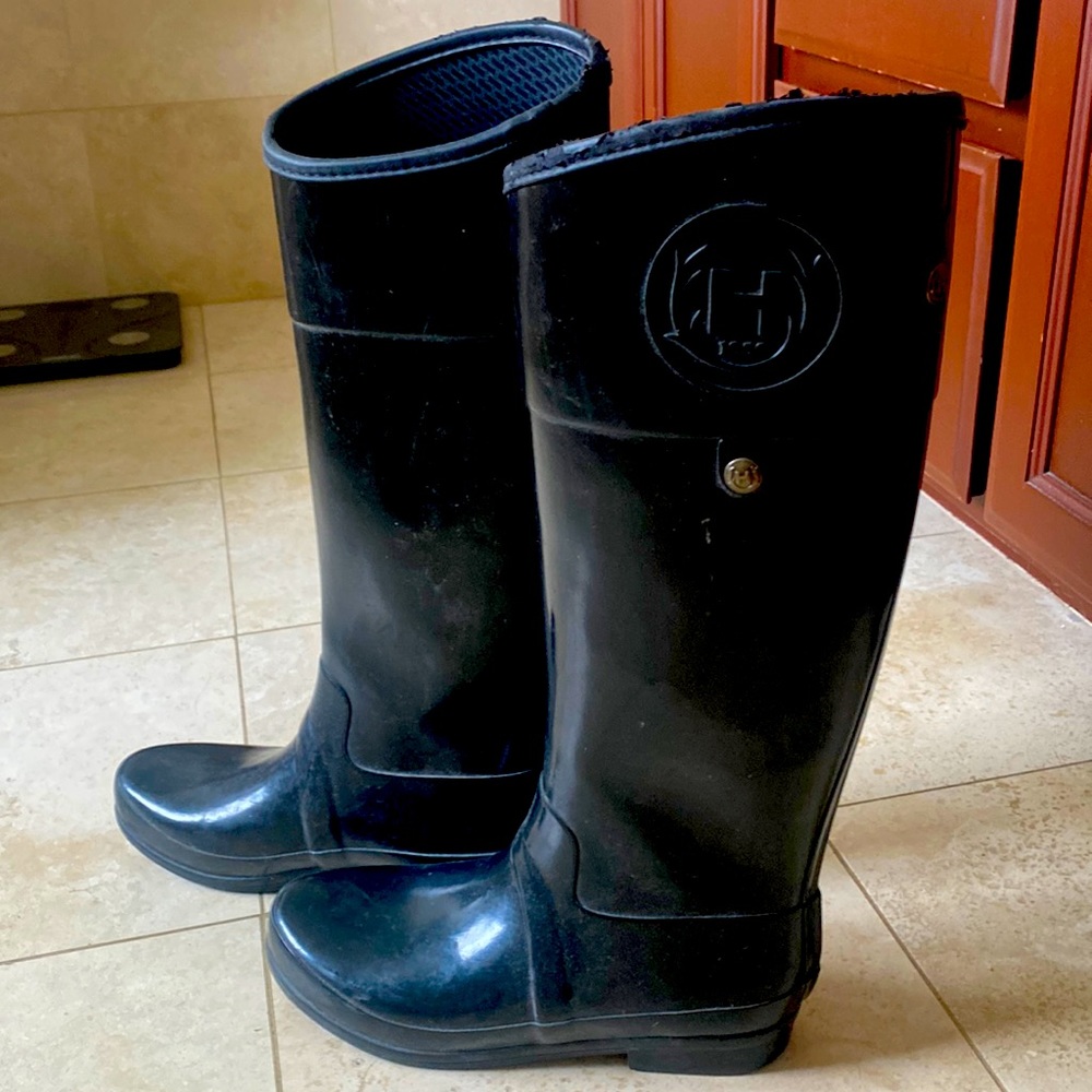 Gloss Black Tall Hunter Boots Size 8 / EU 39